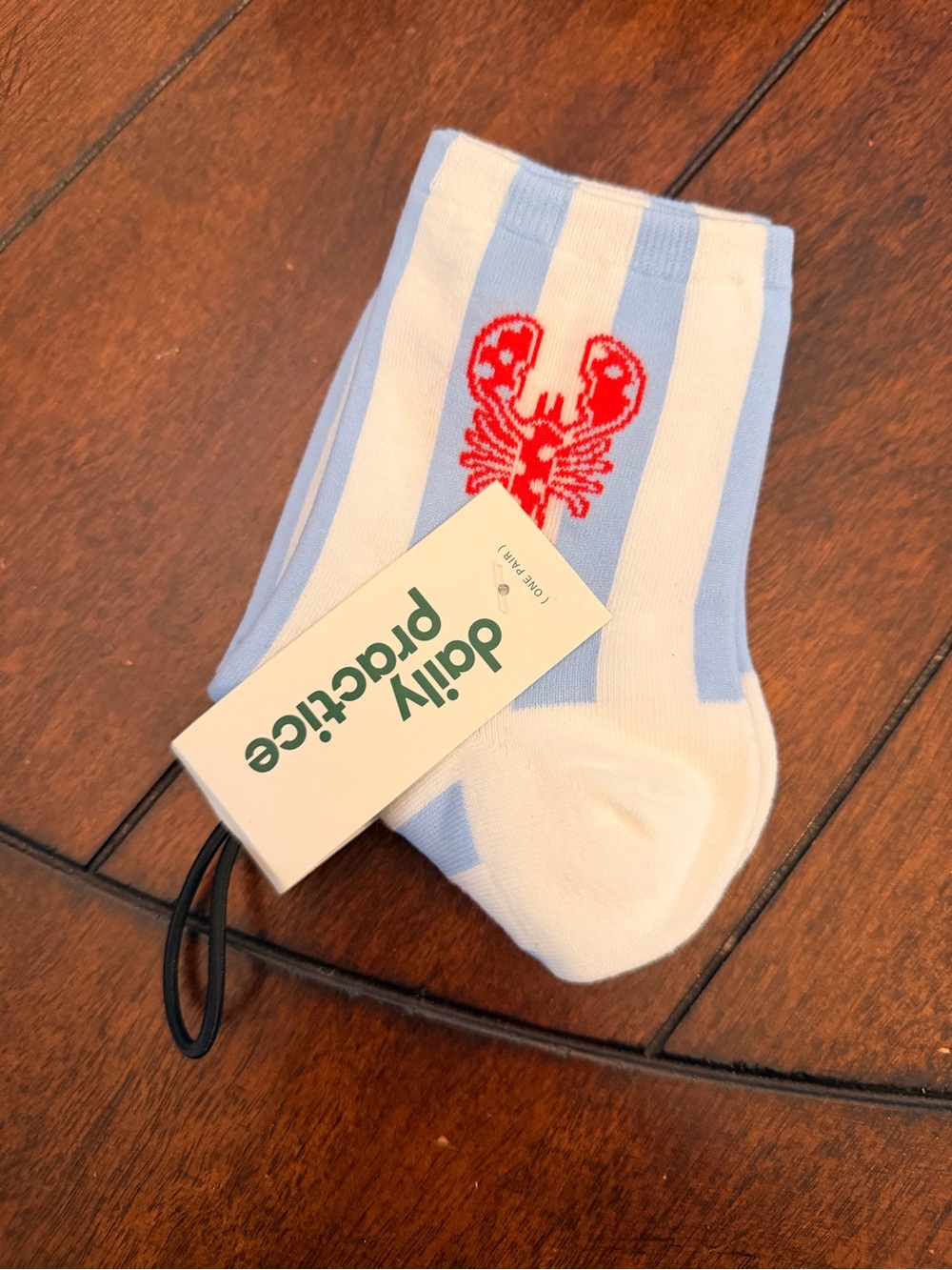 Daily Practice women’s  Blue & White Striped Socks with Red Crab Accent